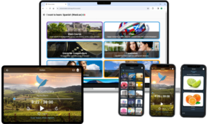 pronunciator bluebird mocks Mockups for Pronunciator and the Bluebird app on a laptop, tablet, and 3 mobile devices.
